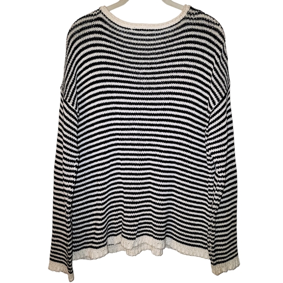 Eileen Fisher Cozy Striped Box Knit Top, Soft White/Black | Size PM - Picture 3 of 10